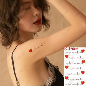 Nepremočljiva Začasne Tetovaže Nalepke Lepe Rdeče Srce Krivulja Srčni Utrip Graf Tatto Vodo Prenos Ponaredek Flash Tattoo, Ženska, Dekliška